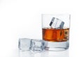 Close up of whiskey in Glass of Ice Cubes with reflection isolated over white Royalty Free Stock Photo