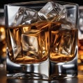 A close-up of a whiskey glass with a single large ice cube1