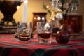 Close up of whiskey glasses on holiday table