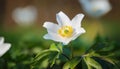 Close up on white anemone or windflower by springtime Royalty Free Stock Photo