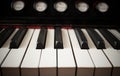 Close-up white and black keys of keyboard of old piano. Royalty Free Stock Photo