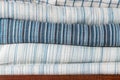 White and blue pattern cotton fabric texture on shelf in natural fabric shop Royalty Free Stock Photo