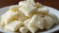 Close-Up of White Chocolate Squares with Sugar Sprinkles on a White Plate Royalty Free Stock Photo