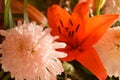 Close-up white chrysanthemum and orange lily flower arrangement Royalty Free Stock Photo