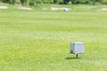 Close-up white color wooden tee off area or tee box with blurred Royalty Free Stock Photo