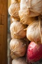 Braid of garlic heads with one Tropea long onion Royalty Free Stock Photo