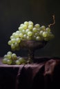 Close up of white grapes in bowl on black background, created using generative ai technology Royalty Free Stock Photo