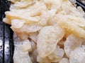 Close up of the white jellyfish head. White jellyfish heads displayed and sold in supermarkets.