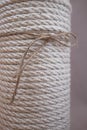 Close-up of a white jute rope in a cozy interior