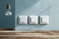 Close-up of white light switches on wall Ai photo Royalty Free Stock Photo