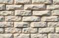 Close-up of white limestone bricks wall. Rectangular blocks with rough texture, beige joints. Natural stone pattern for Royalty Free Stock Photo