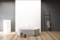 Concrete and white bathroom interior, tub and sink Royalty Free Stock Photo