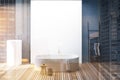 Concrete and white bathroom interior, double Royalty Free Stock Photo