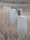 Close Up of White Marble Tombstones of George Custer and 7th Cavalrymen at Little Bighorn Battlefield National Monument in Montana