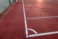 Close-up of white marking lines of outdoor basketball court Royalty Free Stock Photo
