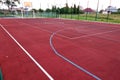 Close-up of white marking lines of outdoor basketball court Royalty Free Stock Photo