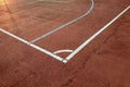 Close-up of white marking lines of outdoor basketball court Royalty Free Stock Photo