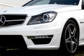 Close up of white Mercedes Benz C63 AMG