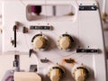 Close-up of overlocker sewing machine Royalty Free Stock Photo