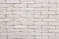 Close-up of white painted whitewashed solid brick wall. Abstract copy space background, Bricklaying, construction and masonry