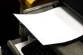Close-up white paper sheets on the printer in office Royalty Free Stock Photo