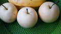 Close up the white pears in the basket Royalty Free Stock Photo