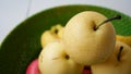 Close up the white pears in the basket Royalty Free Stock Photo