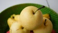 Close up the white pears in the basket Royalty Free Stock Photo