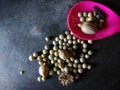 Close-up of white pepper, cardamom and cloves on blurred background. Royalty Free Stock Photo