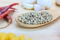 Close up white pepper in wooden spoon Royalty Free Stock Photo