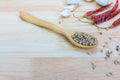 Close up white pepper in wooden spoon Royalty Free Stock Photo