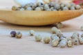 Close up white pepper in wooden spoon Royalty Free Stock Photo