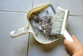 close up a white plastic whisk broom and dustpan indoors.concept Household hygiene Royalty Free Stock Photo