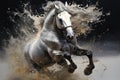 Close-up of white running horse rendered in splashing water and mud Royalty Free Stock Photo