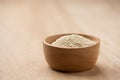Close up of white sesame seed in wooden bowl with copy space Royalty Free Stock Photo