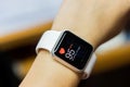 Close up white smart watch with health app Royalty Free Stock Photo