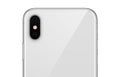 Close up white smartphone similar to iPhone X back side with camera module isolated on white background Royalty Free Stock Photo