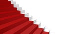 Close-up white stairs in diagonal perspective with red carpet