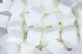 Close up of white sugar , top view / Sugar cubes texture background