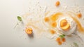 A close up of a white table with fruit and cream, AI