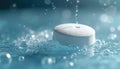 Close-up of white tablet dissolving in clear blue water, creating bubbles, ripples. Captures refreshing, cleansing, purity, Royalty Free Stock Photo