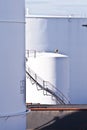 Close-up of white tanks in tank farm Royalty Free Stock Photo