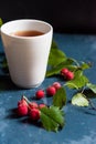 Close up white teacup and hawthorn berries Royalty Free Stock Photo