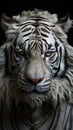 Close up of a white tiger with black background and white skin, vertical Royalty Free Stock Photo