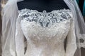 Close-up on white wedding dress on mannequin Royalty Free Stock Photo