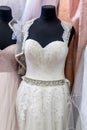 Close-up on white wedding dress on mannequin Royalty Free Stock Photo