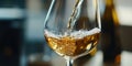 Close-up of white wine being poured into a glass capturing bubbles and liquid Royalty Free Stock Photo