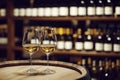Close-Up of White Wine in Cellar Setting Royalty Free Stock Photo