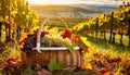 Ripe Grapes in a Wicker Basket Harvest on Vineyard - Generative Ai Royalty Free Stock Photo