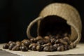 Close-up of wicker basket with full of chestnuts Royalty Free Stock Photo